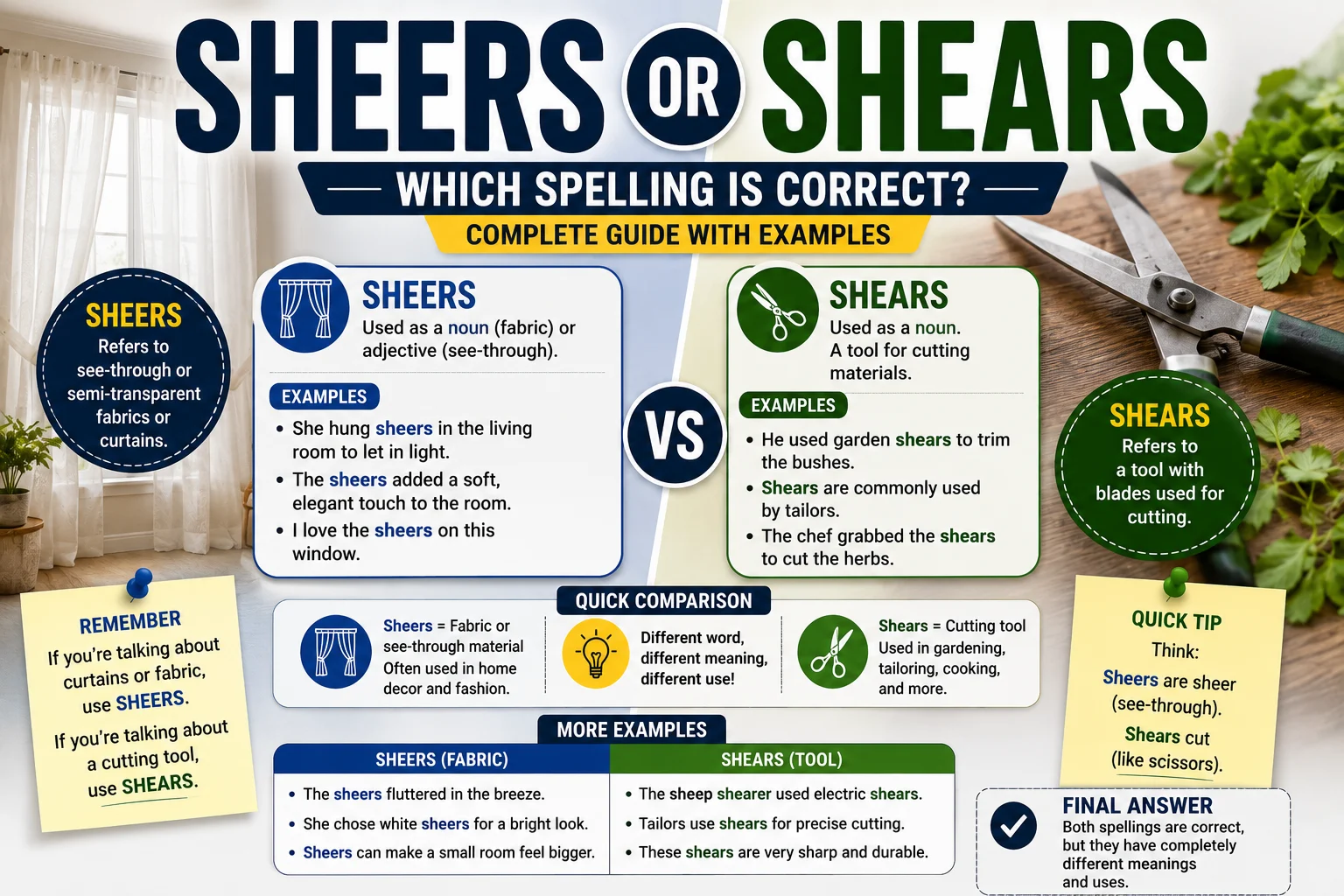 Sheers or Shears: Which Spelling Is Correct? Complete Guide with Examples