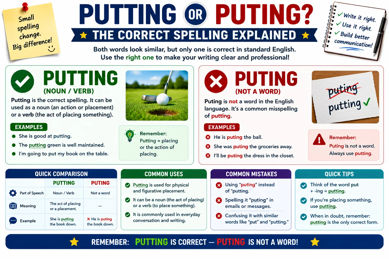 Putting or Puting? The Correct Spelling Explained with Examples
