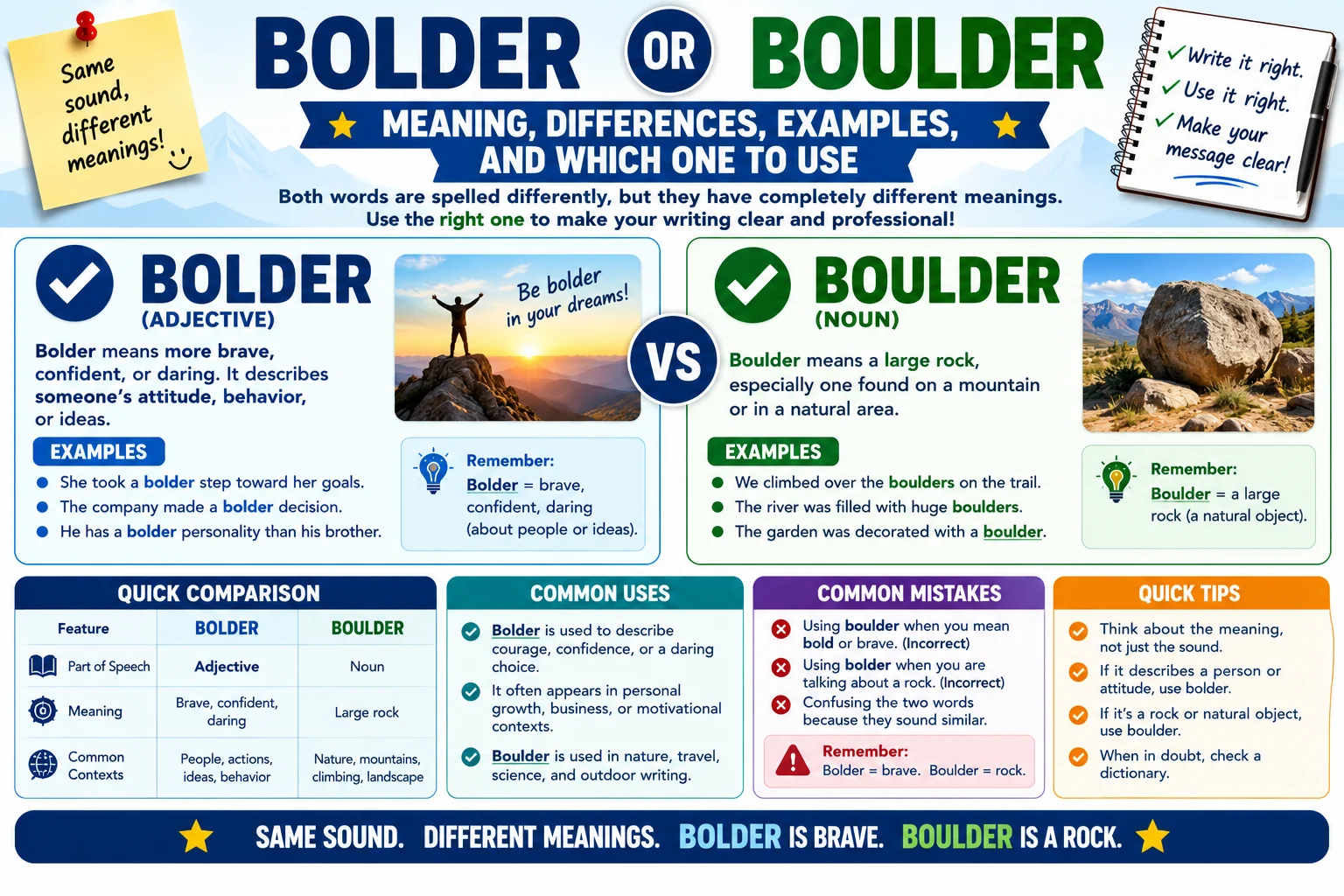 Bolder or Boulder? Meaning, Differences, Examples, and Which One to Use