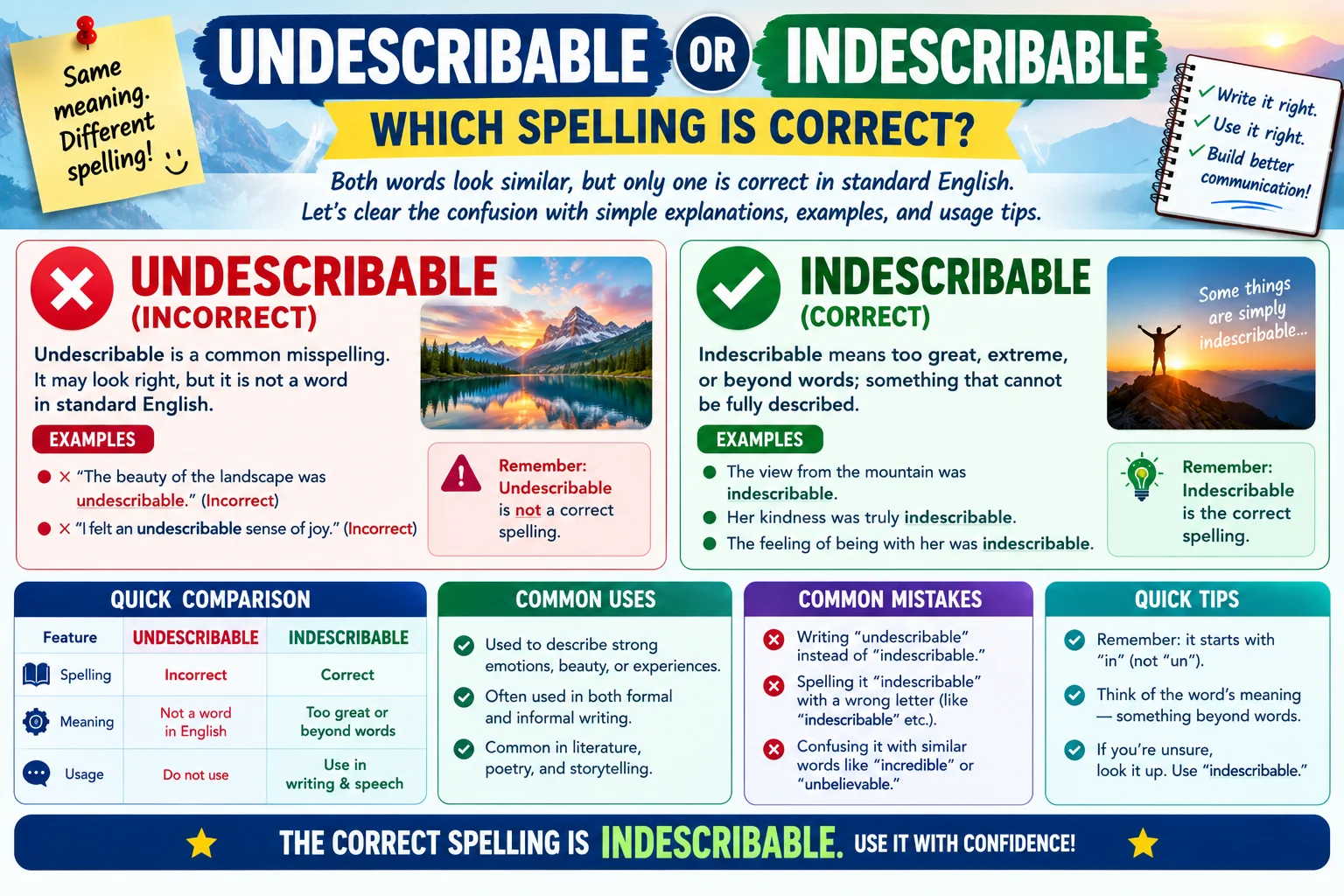 Undescribable or Indescribable: Which Spelling Is Correct? Complete Guide