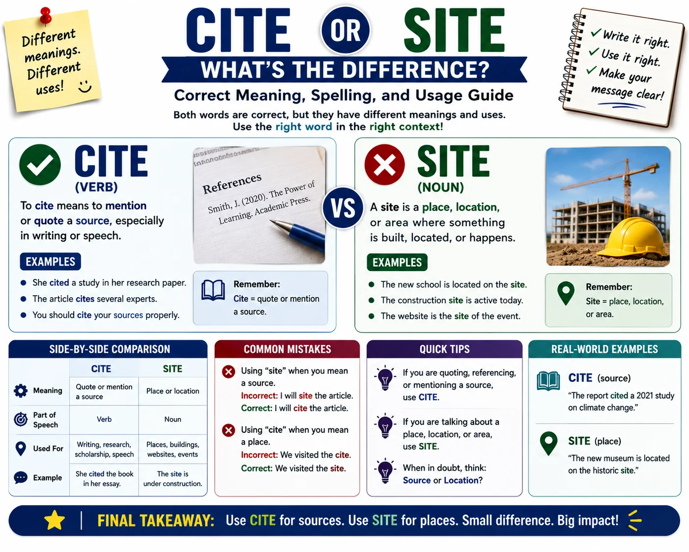 Cite or Site: What's the Difference? Correct Meaning, Spelling, and Usage Guide