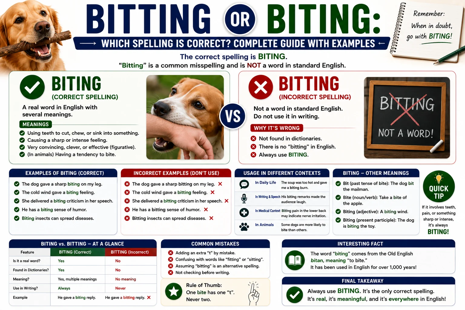 Bitting or Biting: Which Spelling Is Correct? Complete Guide with Examples