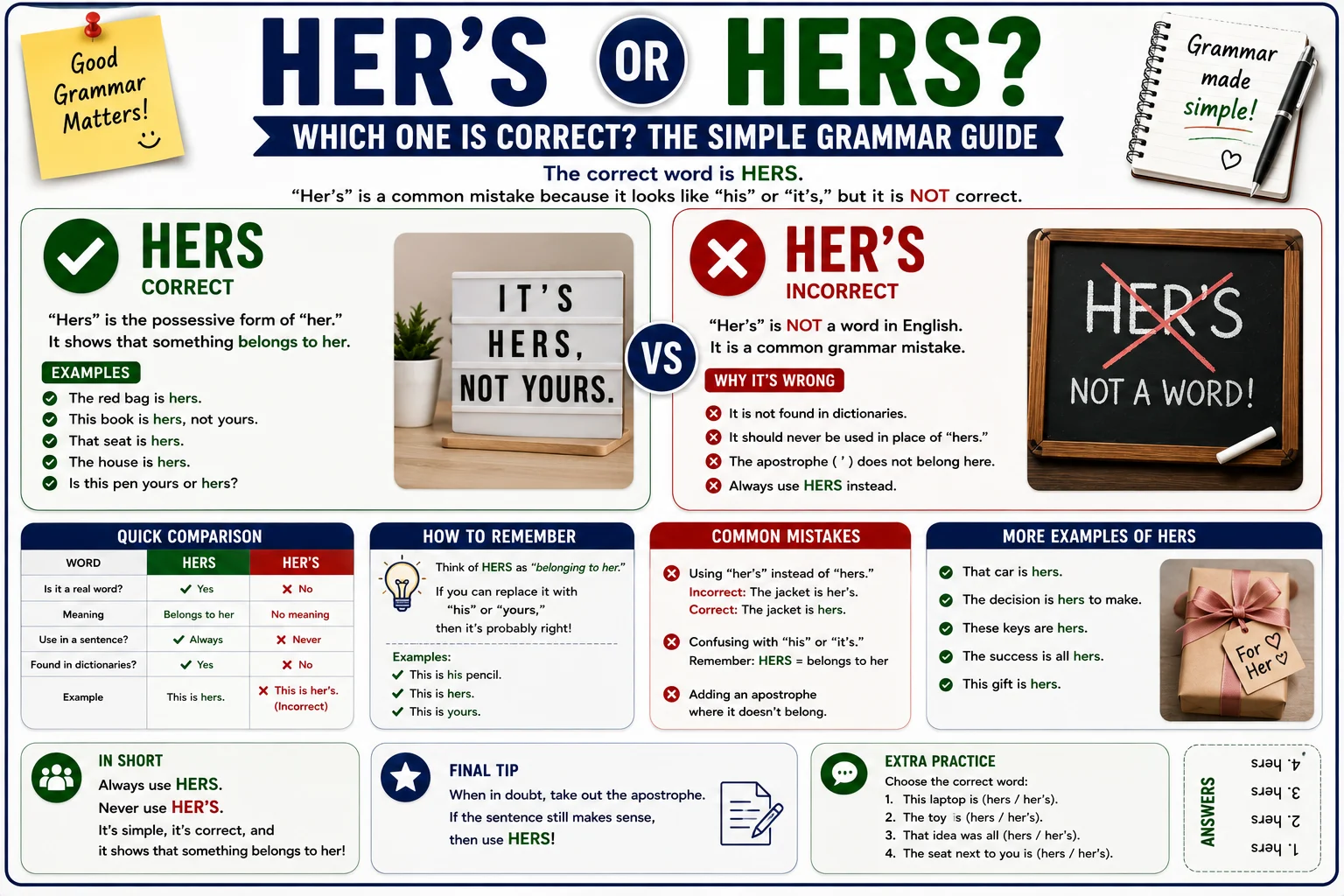 Her's or Hers? Which One Is Correct? The Simple Grammar Guide
