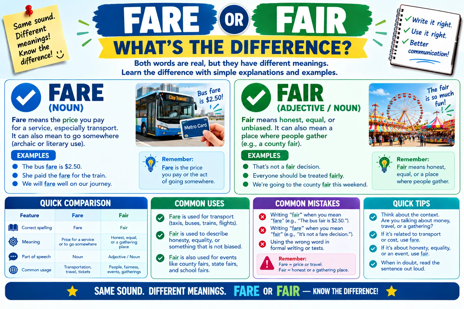 Fare or Fair: What's the Difference? Meaning, Examples, and When to Use Each