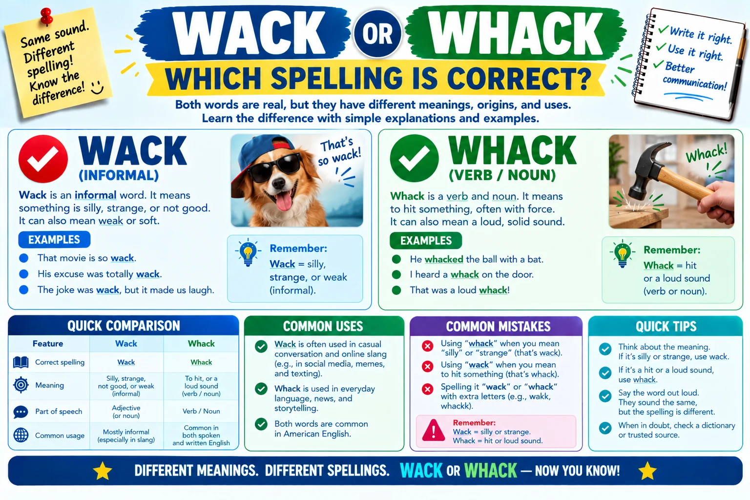 Wack or Whack: Which Spelling Is Correct? Meaning, Origin, and Usage Guide