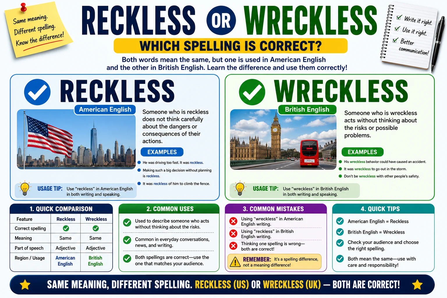 Reckless or Wreckless: The Correct Spelling, Meaning, and Usage Guide