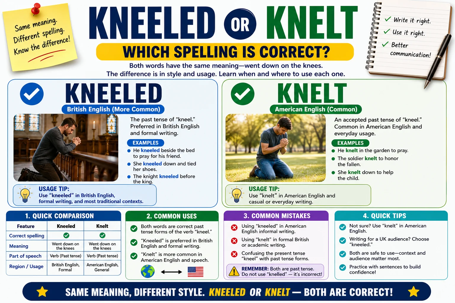 Kneeled or Knelt: Which Is Correct? Differences, Meaning, Examples, and Best Usage Guide