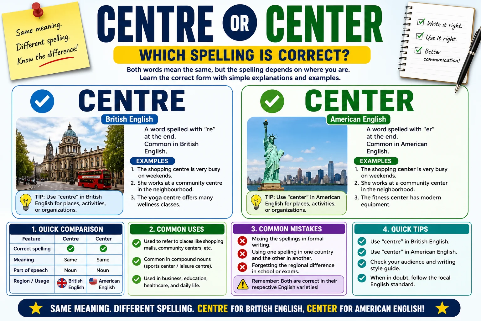 Centre or Center: Which Spelling Is Correct? A Simple Guide to British and American English